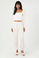 Women's Satin High-Rise Joggers in White, XL