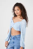 Women's Marble Print Crop Top in Blue Large