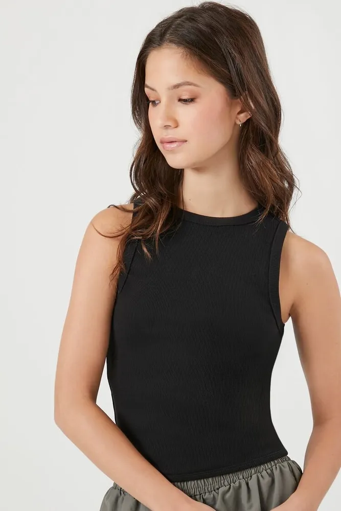 Forever 21 Women's Cutout Ribbed Knit Tank Top in Black Small