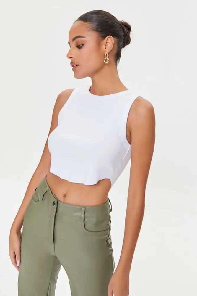 Women's Basic Cropped Tank Top in White, XL