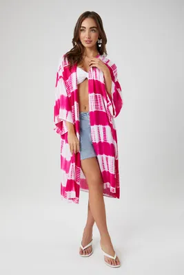 Women's Tie-Dye Striped Kimono Pink/White