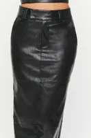 Women's Faux Leather Slit Midi Skirt in Black Medium