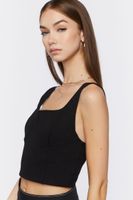 Women's Split-Neck Crop Top in Black Large