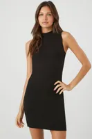 Women's Ribbed Mock Neck Mini Dress in Black Medium