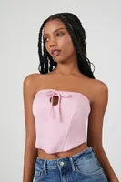 Women's Cropped Satin Drawstring Tube Top in Pink Medium