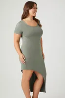 Women's Asymmetrical Midi T-Shirt Dress Light Olive,