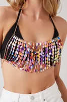 Women's Iridescent Disc Halter Bralette in Gold