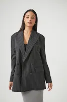 Women's Pinstriped Double-Breasted Blazer in Grey/White Medium