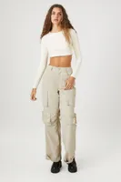 Women's Contour Sculpt Long-Sleeve Crop Top in Cream Large