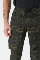 Men Camo Print Drawstring Joggers in Olive Small