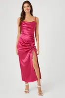 Women's Satin Ruched Midi Dress