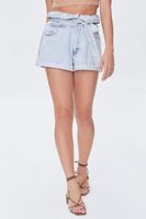 Women's Belted Foldover Denim Shorts in Light Denim Large