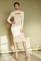 Women's Cutout Bodycon Midi Dress in Tan Small