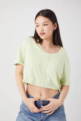 Women's Drop-Sleeve Cropped T-Shirt in Green Small