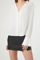 Women's High-Low Trumpet-Sleeve Shirt White