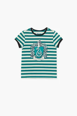 Girls Slytherin Striped Ringer T-Shirt (Kids) in Green, 7/8