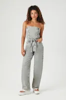 Women's Strapless Straight-Leg Denim Jumpsuit in Light Denim Small