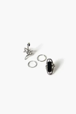 Women's Faux Gem & Snake Ring Set in Silver/Black, 7