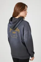 Women's New York Graphic Fleece Hoodie in Dusty Blue Small