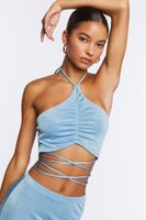 Women's Slinky Halter Top & Maxi Skirt Set in Light Blue Large