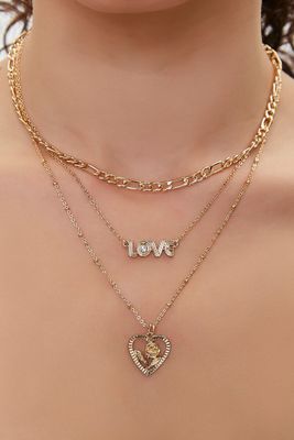Women's Love Pendant Layered Necklace in Gold