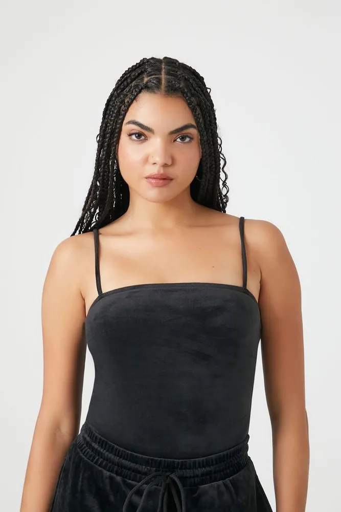 Black Ribbed Bodysuit Cami Strap Frill