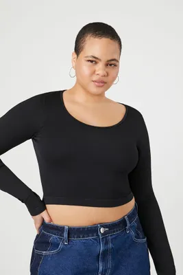 Women's Seamless Crop Top in Black, 2X