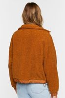 Women's Faux Shearling Zip-Up Bomber Jacket in Mocha Large