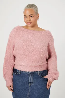 Women's Boucle Knit Sweater in Pale Mauve, 3X