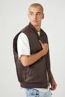 Men Zip-Up Ribbed-Trim Vest in Cocoa, XL