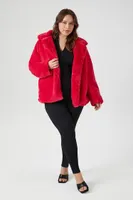 Women's Notched Faux Fur Coat Pink,