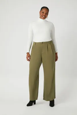 Women's Wide-Leg Trouser Pants in Olive, 0X