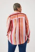 Women's Striped Chiffon Shirt in Pink, 1X