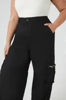 Women's Twill Wide-Leg Cargo Pants in Black, 2X