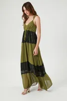 Women's Chiffon Lace-Trim Maxi Dress Olive/Black