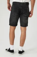 Men Denim Moto Shorts in Washed Black, 32