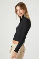 Women's Ribbed Zip-Up Top in Black, XS