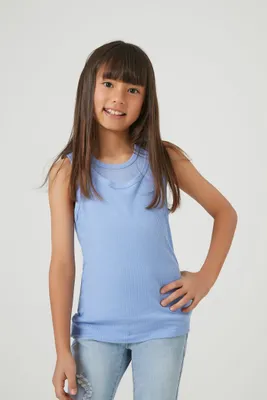 Girls Ribbed Layered Tank Top (Kids) in Blue, 13/14