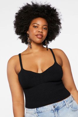 Women's Sweater-Knit Cropped Cami in Black, 1X