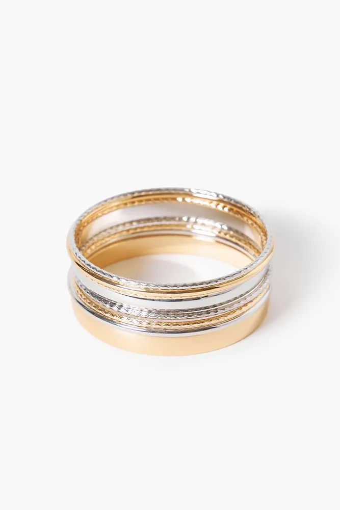 Women's Etched Bangle Bracelet Set in Silver/Gold