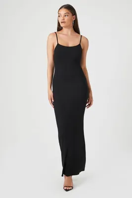 Women's Ribbed Cami Bodycon Maxi Dress in Black, XS