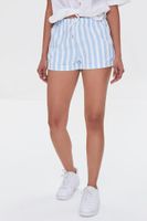 Women's Striped Drawstring Twill Shorts in Sky Blue/White Small