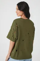 Women's Distressed Crew T-Shirt in Olive Medium