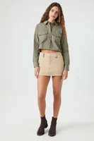 Women's Cropped Long-Sleeve Shirt in Light Olive Medium