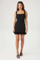 Women's Ponte Knit Faux-Fur Trim Mini Dress in Black, XS