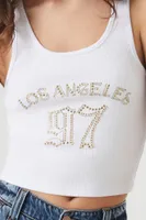 Women's Studded Los Angeles Tank Top in White, XS