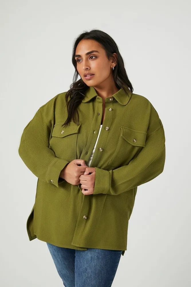 Women's Drop-Sleeve Shacket in Olive, 3X