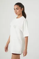 Women's Faux Pearl Heart T-Shirt in Cream Small