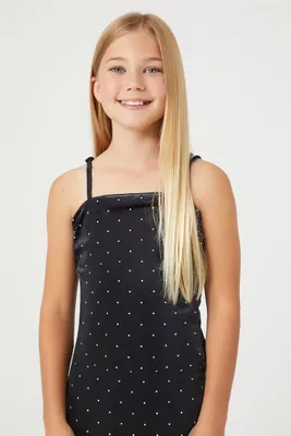 Girls Rhinestone Velour Cami (Kids) in Black, 9/10