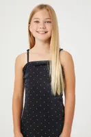 Girls Rhinestone Velour Cami (Kids) in Black, 9/10